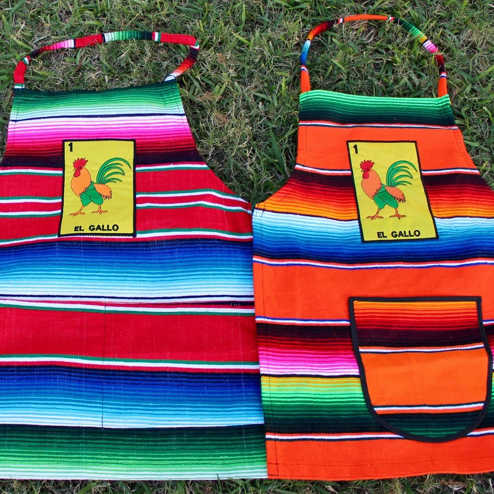 Mexican Loteria El Gallo Sarape  1 Apron 1 mandil Rooster Apon